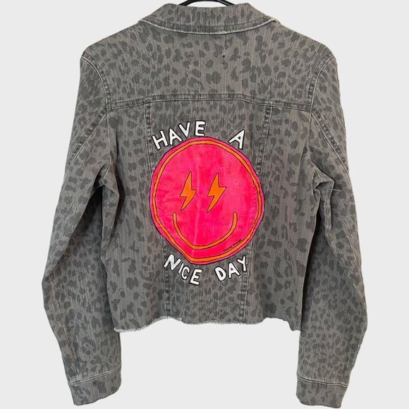Kut from the Kloth Jackets & Blazers - Kut From The Kloth Hand-Painted Denim Jacket Women's Medium Gray Cheetah Print